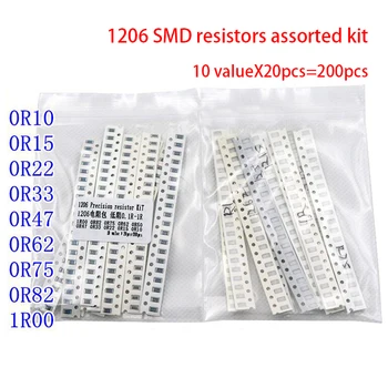 200ШТ 1% 1206 SMD резисторов ассорти комплект, 10 valueX20pcs = 200шт 1R00 R820 R750 R620 R500 R470 R330 R220 R150 R100