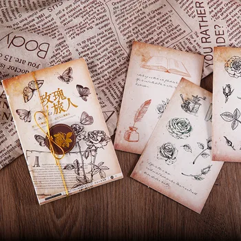 30 листов / комплект Открытка серии Rose Traveler, ручная роспись, Поздравительные открытки в стиле ретро, подарочные канцелярские принадлежности