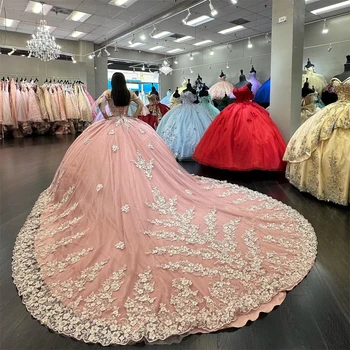 ANGELSBRIDEP Розовые Пышные Платья Ручной Работы С 3D Цветочными Аппликациями Из Кружева Золушка 16 Платья Принцессы Vestidos De 15 Anos