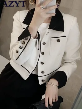 AZYT Корейская модная куртка с пуговицами, Женская Французская Винтажная Женская куртка с небольшим ароматом, уличная одежда, короткое базовое пальто, Весна 2023 г.