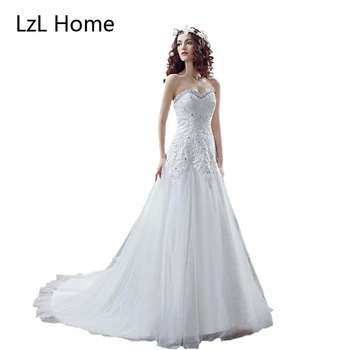 LZL Home Красивое свадебное платье трапециевидной формы с кружевами из бисера и без бретелек, свадебное платье принцессы 2020 Robe De Mariage