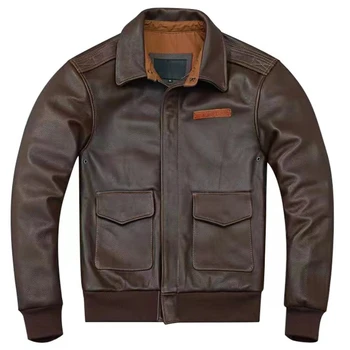 Men Leather Jacket A2 Flight Jackets Genuine Cow Leather Coat Aviator Bomber Coat  мужские кожаные куртки  Chaqueta De Aviador
