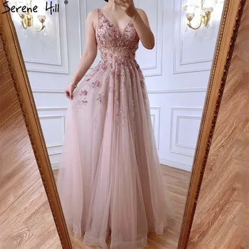 Serene Hill розовые сексуальные вечерние платья трапециевидной формы, платья 2023 на тонких бретельках с бисером для женской вечеринки LA71268