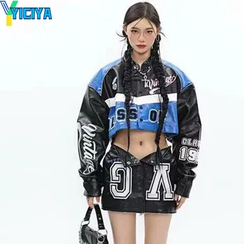 YICIYA кожаная университетская куртка бомбер женская гоночная новая верхняя одежда oversize PU y2k Винтажные Куртки Американская бейсбольная Куртка мода
