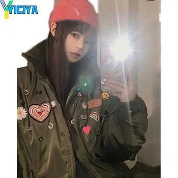 YICIYA университетская куртка бомбер женские зеленые бейсбольные Куртки на молнии Гоночная Ветровка С Вышивкой, пальто, новая Винтажная Куртка, пальто y2k