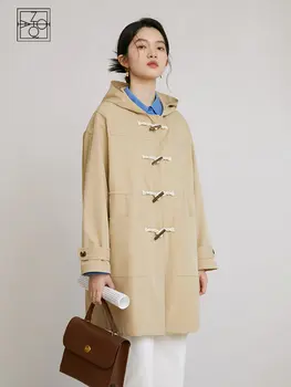 ZIQIAO, ветровка цвета Хаки с капюшоном и пряжкой для колледжа, ветровка, пальто для женщин, Весна 2023, Новый стиль, Корейская версия, тренч для женщин