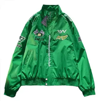 Американская винтажная Зеленая бейсбольная базовая куртка Cyber Y2k, весенняя одежда для Techwear, Свободная женская одежда BF, Мужская зимняя верхняя одежда