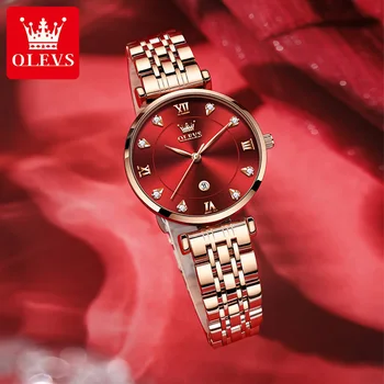Бренд OLEVS 5866 Роскошные наручные часы из нержавеющей стали, модные женские часы, роскошный календарь, Водонепроницаемые Женские брендовые аксессуары