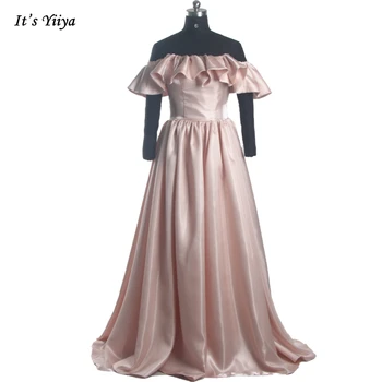 Вечернее платье С Блестящими Розовыми Оборками, Открытыми плечами, Короткими рукавами, Со складками на шнуровке, Трапециевидной формы, Длиной до пола, Большие размеры, Вечерние платья B1438