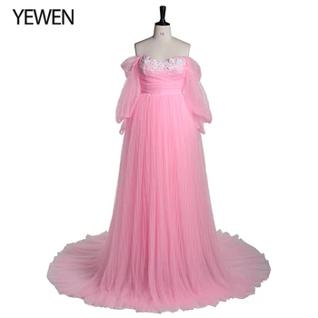 Вечерние платья с открытыми плечами, длинные, плюс Размер, сексуальная фотография, тюлевое платье для выпускного вечера для беременных 2021, вечернее платье YeWen