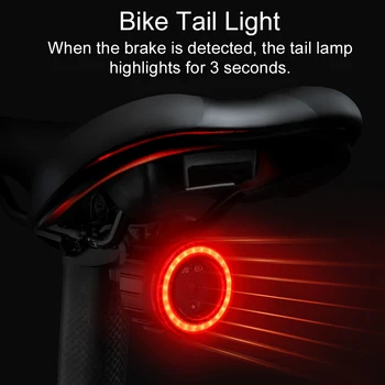 Водонепроницаемый Задний фонарь велосипеда, Умный датчик автоматического торможения, Задний фонарь для езды на велосипеде, USB Перезаряжаемый Задний фонарь для дорожного велосипеда, Задний фонарь безопасности