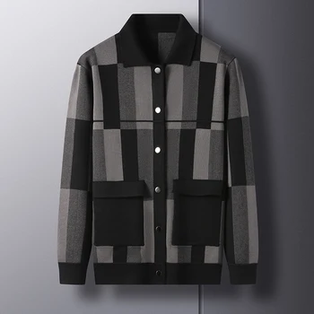 Высококлассный тренд, вязаный жакет в вертикальную полоску, мужская осенне-зимняя куртка 2022 года, новый стиль, индивидуальность, повседневный свитер, кардиган, пальто для мужчин