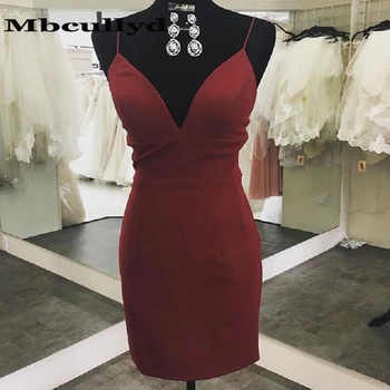 Дешевое красное коктейльное платье 2023 года на бретельках-футляре с V-образным вырезом, платья для встречи выпускников, вечерние платья vestido de coctel