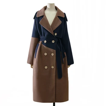 Дизайнерское твидовое пальто в корейском стиле Senior Sense с контрастной цветной строчкой, женское зимнее новое двубортное Твидовое пальто с длинным рукавом