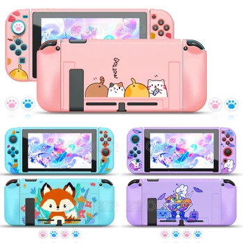 Для консоли Nintendo Switch С милым фиолетовым рисунком кролика и розового кота, мягкая оболочка, защитный кожный чехол для Nintendoswitch, крышка корпуса