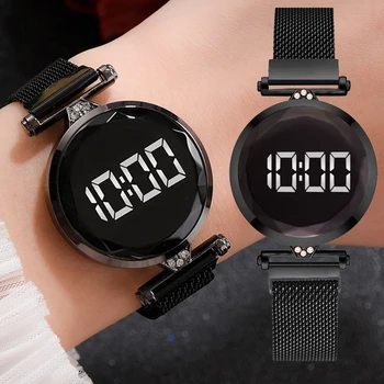 Женские часы с сенсорным экраном, роскошные часы с магнитной пряжкой и стразами, женские кварцевые наручные часы, браслет, светодиодный цифровой Reloj Mujer 2021