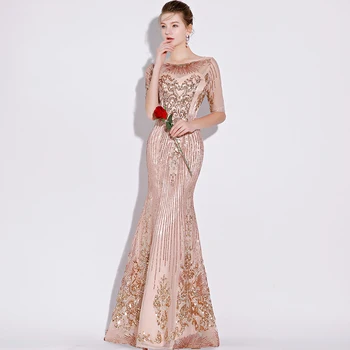 Женское элегантное вечернее платье, расшитое блестками в виде русалки, вечерние платья Макси с рукавами, длинное платье для выпускного вечера