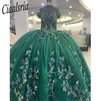 Зеленые пышные платья, бальное платье с открытыми плечами, 3D розовые цветы, пышные, сладкие, 16 платьев, вечерние платья знаменитостей, выпускной