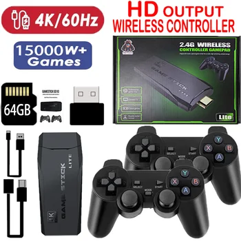 Игровая Консоль 4K HD 64G Встроенный 15000 Игр Ретро Игровой Джойстик Для PS1/GBA Детский Рождественский Подарок 2.4 G Двойной Беспроводной Контроллер