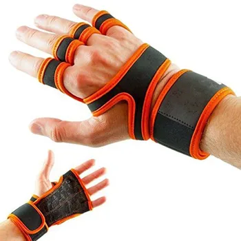 Кожаные Силиконовые велосипедные перчатки для поднятия тяжестей, перчатки для фитнеса на полпальца с браслетом, перчатки для спортзала, безопасное спортивное снаряжение