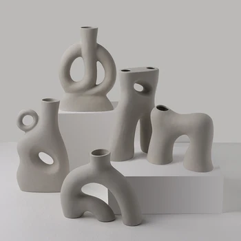 Креативные керамические художественные вазы Nordic Ins неправильной формы для гостиной, Цветочная композиция, художественная мебель для отеля, ваза для украшения дома