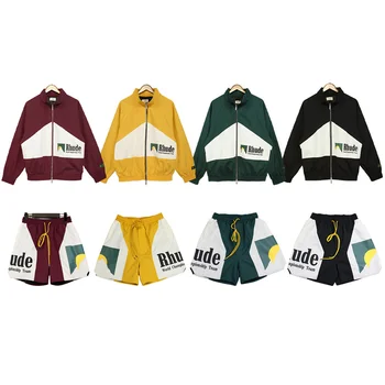 Куртки RHUDE для мужчин, винтажная бейсбольная куртка Hign Street, ретро лоскутная короткая куртка на молнии с логотипом RHUDE, повседневные шорты