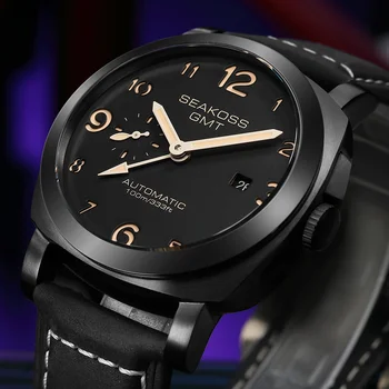Механические часы SEAKOSS GMT 100Bar Дайвинг Сапфир 2557 Наручные часы с автоматическим механизмом Супер Светящиеся мужские часы