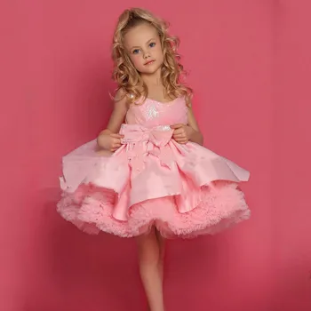 Милое розовое платье принцессы для девочек в цветочек Детские праздничные платья на День рождения с блестками Платья для первого Святого Причастия