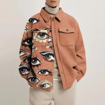 Мужские куртки в стиле хипстер с принтом, рубашки с отложным воротником, Весенне-осенний модный кардиган 2023, топы, повседневная уличная одежда в английском стиле