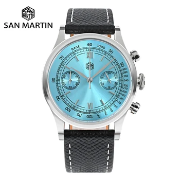 Мужские часы San Martin Classic с кварцевым хронографом высшего класса с римским циферблатом, механический сапфировый кварцевый механизм VK64 с 5 штрихами