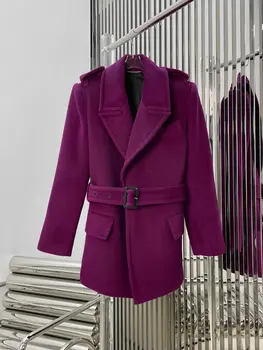 Новое фиолетовое шерстяное пальто