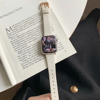Новый Кожаный Ремешок для Apple Watch Band 8 7 6 SE 5 4 49 мм 41 мм 45 мм летний Гладкий Ремешок для часов iWatch Ultra 40 мм 44 мм 38 мм 42 мм