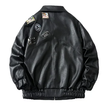 Осенняя куртка из искусственной кожи, мужская аппликация, имитация мотоцикла Оверсайз, уличная мотоодежда, 2023, весна CWU-45P