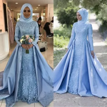Очаровательные мусульманские платья для выпускного вечера с длинными рукавами, украшенные 3D цветами, Вечерние платья для вечеринок 2023 Скромное свадебное платье