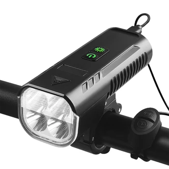 Передняя фара велосипеда с клаксоном, USB-перезаряжаемая Велосипедная фара, Водонепроницаемая лампа для ночной езды на велосипеде, 8 Режимов освещения