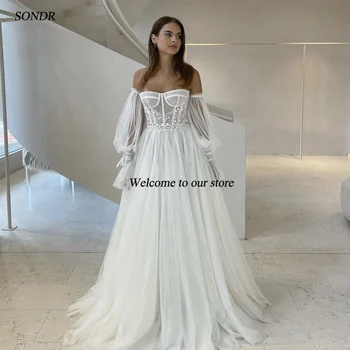 Платья невесты SONDR с открытыми плечами Элегантное свадебное платье с аппликацией из тюля, вечернее платье с пышными рукавами Robe De Mariée для новобрачных