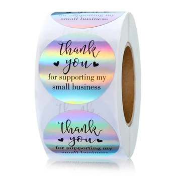 Размер L 3,8 см/1,5 дюйма Радужная лазерная наклейка с благодарностью в поддержку моего малого бизнеса за упаковку подарочных упаковок, этикетки для художественных промыслов