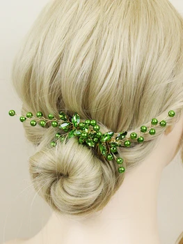 Расческа для волос с зеленым жемчугом в стиле бохо, свадебные аксессуары для волос, свадебный головной убор ручной работы, вечерние цветочные заколки для волос, украшения для женщин