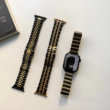 Ремешок для Apple Watch Black Band Ultra 49 мм Для iWatch 8 7 41 45 мм 6 3 4 5 se 2 40 38 42 44 мм Кожаный браслет из нержавеющей Стали