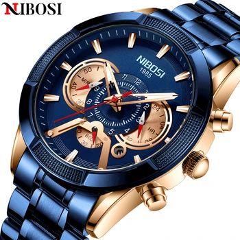Роскошные мужские часы Relogio Masculino от бренда NIBOSI, светящиеся кварцевые часы из нержавеющей стали, мужские деловые водонепроницаемые наручные часы