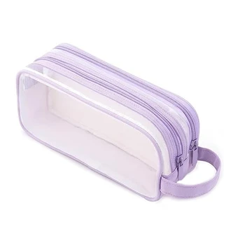 Цельнокроеный сетчатый пенал с 2 отделениями, сумка для ручек, прозрачный чехол для карандашей для подростка, студента колледжа, фиолетовый