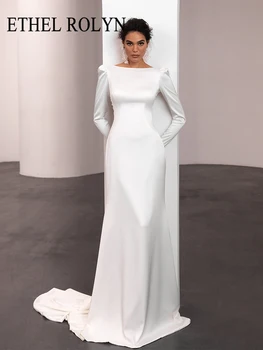 ЭТЕЛЬ РОЛИН Атласные свадебные платья Русалки 2022 Элегантное Свадебное платье-футляр с длинным рукавом и аппликацией на спине для невесты Vestidos De Novia